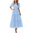 thumbnail image 1 of PRETTYGARDEN Womens Summer Maxi Dresses Casual Puff Sleeve V Neck Smocked Flowy Eyelet Cotton Dress Spring Sundress, 1 of 8