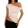 thumbnail image 1 of PRETTYGARDEN Womens Summer Off The Shoulder Crop Tops Sleeveless One Shoulder Ruched Asymmetrical Y2K Going Out Tank Top, 1 of 8