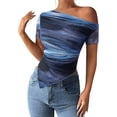 thumbnail image 1 of PRETTYGARDEN Womens Summer Off The Shoulder Tops Spring Short Sleeve Mesh Tie Dye Shirt Ruched Asymmetrical Y2k Clothes, 1 of 9