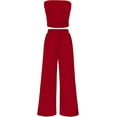 thumbnail image 1 of PRETTYGARDEN Womens Summer Outfits 2 Piece Sets Casual Ribbed Knit Crop Tube Top Wide Leg Pants Spring Matching Lounge Set, 1 of 8
