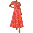 thumbnail image 1 of PRETTYGARDEN Womens Summer Puff Short Sleeve Maxi Dress Square Neck Smocked Tiered Ruffle A Line Long Flowy Beach Dresses, 1 of 8