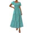thumbnail image 1 of PRETTYGARDEN Womens Summer Puff Short Sleeve Maxi Dress Square Neck Smocked Tiered Ruffle A Line Long Flowy Beach Dresses, 1 of 8