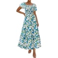 thumbnail image 1 of PRETTYGARDEN Womens Summer Puff Short Sleeve Maxi Dress Square Neck Smocked Tiered Ruffle A Line Long Flowy Beach Dresses, 1 of 8