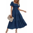 thumbnail image 1 of PRETTYGARDEN Womens Summer Puff Short Sleeve Maxi Dress Square Neck Smocked Tiered Ruffle A Line Long Flowy Beach Dresses, 1 of 8