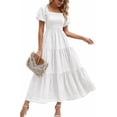 thumbnail image 1 of PRETTYGARDEN Womens Summer Puff Short Sleeve Maxi Dress Square Neck Smocked Tiered Ruffle A Line Long Flowy Beach Dresses, 1 of 8