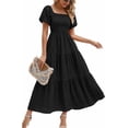 thumbnail image 1 of PRETTYGARDEN Womens Summer Puff Short Sleeve Maxi Dress Square Neck Smocked Tiered Ruffle A Line Long Flowy Beach Dresses, 1 of 8