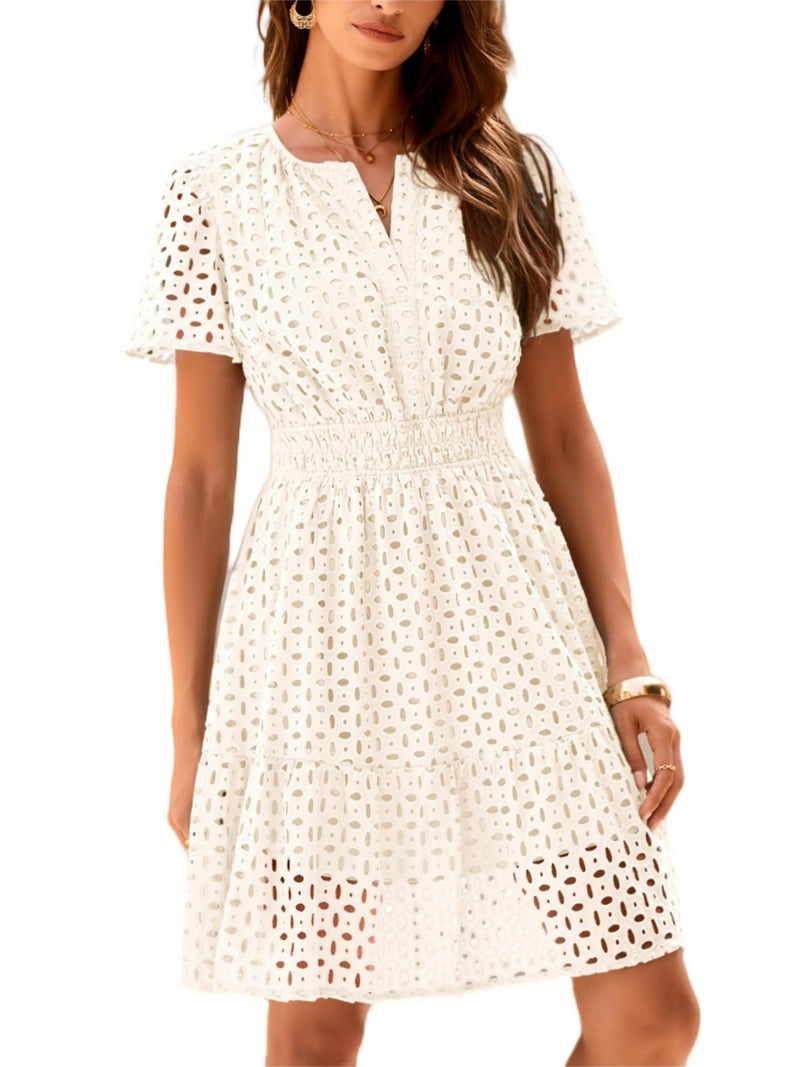 Prettygarden Womens Summer Short Dress V Neck Short Sleeve A Line Wear To Work Hollow Out Lace Ruffle Cute Casual Beach Party Dresses Prettygarden Womens Summer Short Dress V Neck Short Sleeve A Line Wear To Work Hollow Out Lace Ruffle Cute Casual Beach Party Dresses
