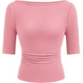 thumbnail image 1 of PRETTYGARDEN Womens Summer Short Sleeve Tops Boat Neck Ribbed Knit Slim Fit T Shirt Casual Basic Top Spring Clothes, 1 of 10