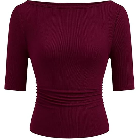 PRETTYGARDEN Womens Summer Short Sleeve Tops Boat Neck Ribbed Knit Slim Fit T Shirt Casual Basic Top Spring Clothes