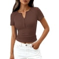thumbnail image 1 of PRETTYGARDEN Womens Summer Short Sleeve Tops Spring Casual V Neck Henley Button Up T Shirts Dressy Ribbed Knit Blouses, 1 of 8