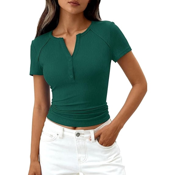 PRETTYGARDEN Womens Summer Short Sleeve Tops Spring Casual V Neck ...