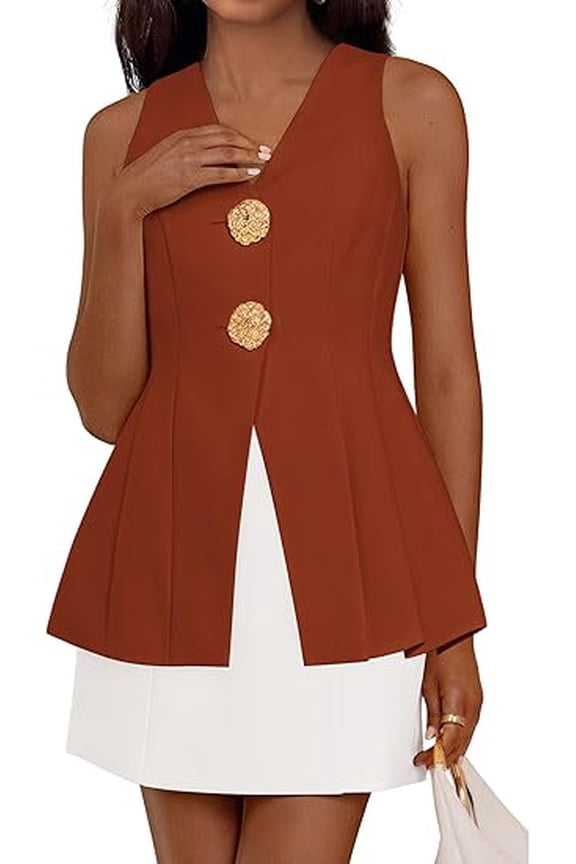 Womens Summer Sleeveless Blazer Vest Tops Trendy V Neck Button Down Business Casual Suit Vests Waistcoat