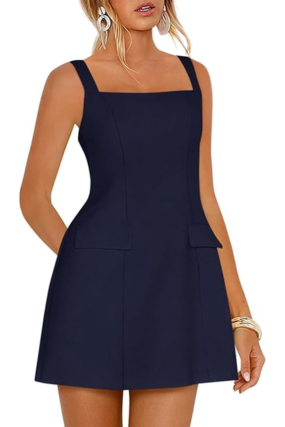 Womens Summer Sleeveless Mini Dress Square Neck A Line Short Cocktail Party Dresses Trendy Spring Clothes