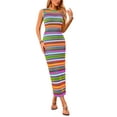 thumbnail image 1 of PRETTYGARDEN Womens Summer Sleeveless Tank Dress Crew Neck Striped Side Slit Bodycon Casual Maxi Dresses, 1 of 7