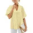 thumbnail image 1 of PRETTYGARDEN Womens Summer Tops Ruffle V Neck Blouses Loose Puff Short Sleeve Jacquard Babydoll Tops Casual Dressy T-Shirts, 1 of 9