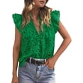 thumbnail image 1 of PRETTYGARDEN Womens Summer Tops Dressy Casual Ruffle Cap Sleeve Button V Neck Embroidered Eyelet Blouses Shirts, 1 of 8