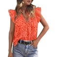 thumbnail image 1 of PRETTYGARDEN Womens Summer Tops Dressy Casual Ruffle Cap Sleeve Button V Neck Embroidered Eyelet Blouses Shirts, 1 of 8