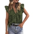 thumbnail image 1 of PRETTYGARDEN Womens Summer Tops Dressy Casual Ruffle Cap Sleeve Button V Neck Embroidered Eyelet Blouses Shirts, 1 of 8