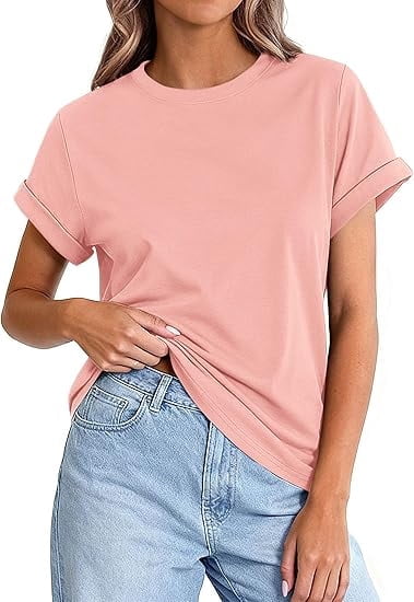 PRETTYGARDEN Womens Summer Tops Spring Casual Rolled Short Sleeve Basic ...