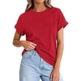 thumbnail image 1 of PRETTYGARDEN Womens Summer Tops Spring Casual Rolled Short Sleeve Basic Tees Crew Neck Work Shirts Fashion Clothing, 1 of 10