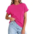 thumbnail image 1 of PRETTYGARDEN Womens Summer Tops Spring Casual Rolled Short Sleeve Basic Tees Crew Neck Work Shirts Fashion Clothing, 1 of 10