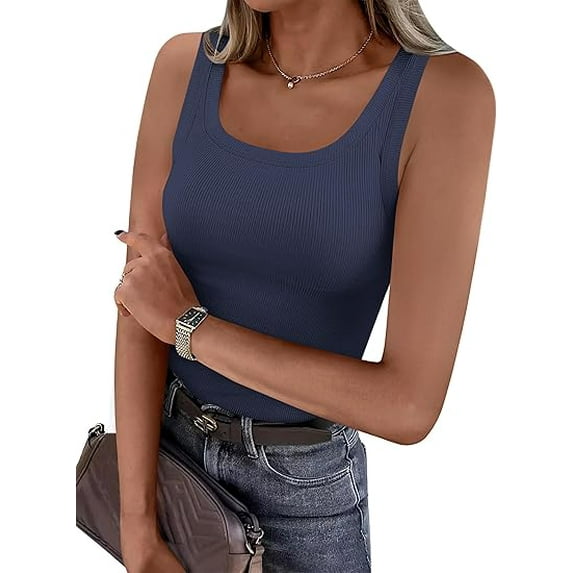 PRETTYGARDEN Womens Summer Tops Spring Cute Sleeveless Scoop Neck Workout Tank Top Casual Ribbed Knit Basic Cami Shirts