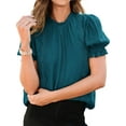 thumbnail image 1 of PRETTYGARDEN Womens Summer Tops Trendy Mock Neck Puff Sleeve Blouse Dressy Casual Business Western Shirts Spring Clothes, 1 of 8
