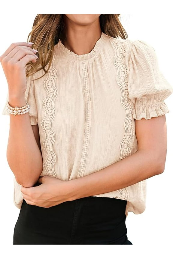 Womens Summer Tops Trendy Mock Neck Puff Sleeve Blouse Dressy Casual Business Western Shirts Spring Clothes