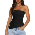 thumbnail image 1 of PRETTYGARDEN Womens Summer Tube Tops Trendy Strapless Ruched Going Out Tops Outfits Asymmetrical Bandeau Shirts, 1 of 8