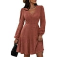 thumbnail image 1 of PRETTYGARDEN Womens Sweater Dress Fall Long Sleeve V Neck A Line Fit and Flare Ribbed Knit Short Dresses Winter Outfits, 1 of 7