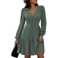 thumbnail image 1 of PRETTYGARDEN Womens Sweater Dress Fall Long Sleeve V Neck A Line Fit and Flare Ribbed Knit Short Dresses Winter Outfits, 1 of 7