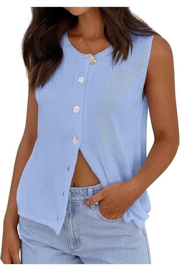 Womens Sweater Vest Spring Tops Cute Summer Sleeveless Cardigan Casual Knit Button Up Tank Tops