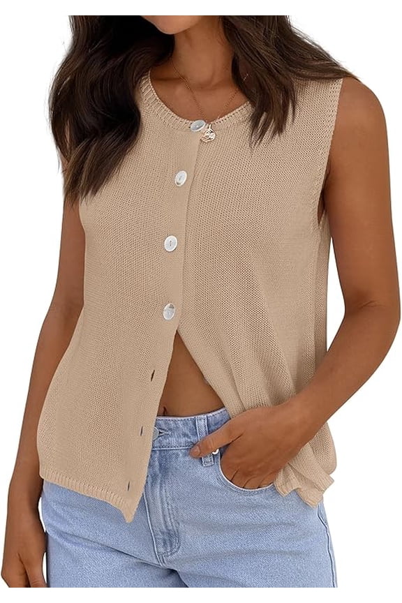 Womens Sweater Vest Spring Tops Cute Summer Sleeveless Cardigan Casual Knit Button Up Tank Tops