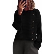 PRETTYGARDEN Womens Sweaters Fall Casual Long Sleeve Crewneck Button Loose Winter Knit Pullover Sweater Tops