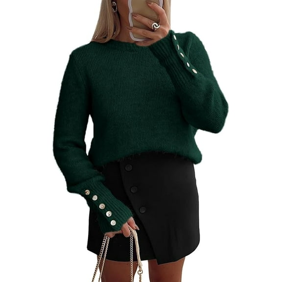 PRETTYGARDEN Womens Sweaters Fall Fashion Casual Crewneck Pullover Button Long Sleeve Cute Knit Tops Winter Clothes