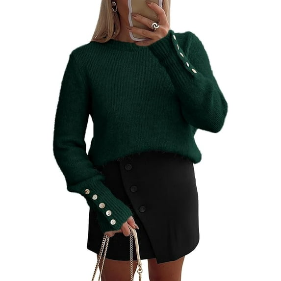 PRETTYGARDEN Womens Sweaters Fall Fashion Casual Crewneck Pullover Button Long Sleeve Cute Knit Tops Winter Clothes