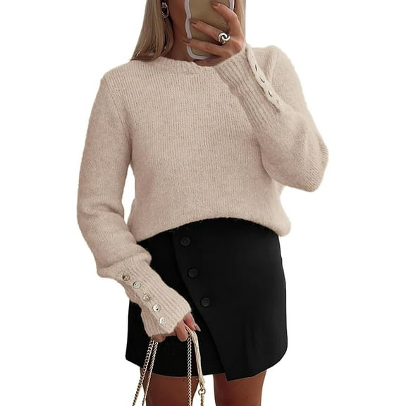 PRETTYGARDEN Womens Sweaters Fall Fashion Casual Crewneck Pullover Button Long Sleeve Cute Knit Tops Winter Clothes