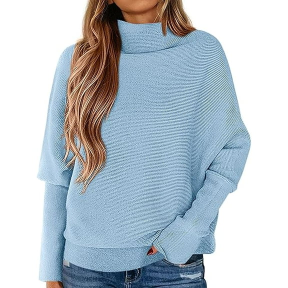PRETTYGARDEN Womens Sweaters Fall Fashion Casual Loose Turtleneck Batwing Long Sleeve Knit Sweater Pullover Tops