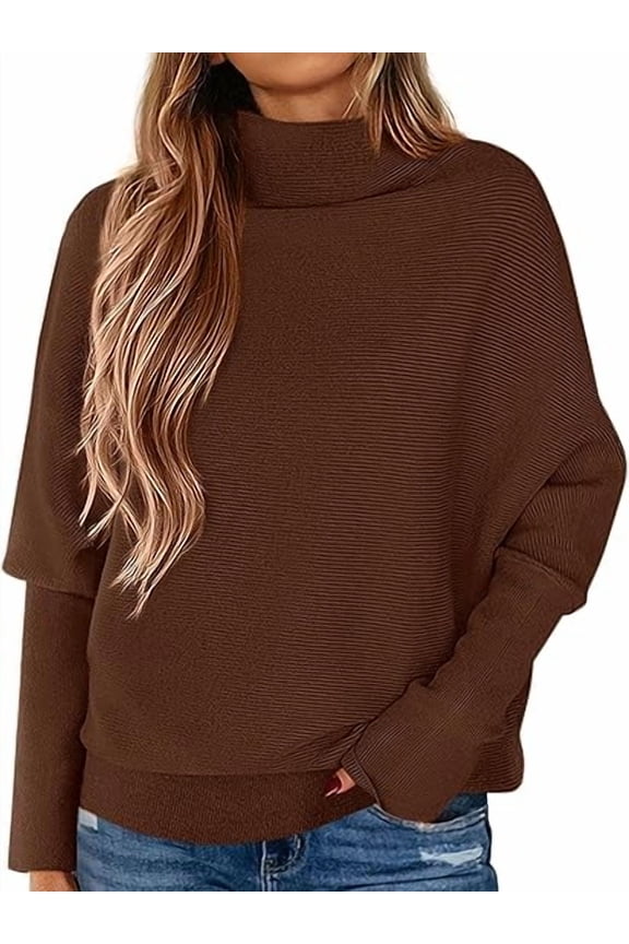 Womens Sweaters Fall Fashion Casual Loose Turtleneck Batwing Long Sleeve Knit Sweater Pullover Tops