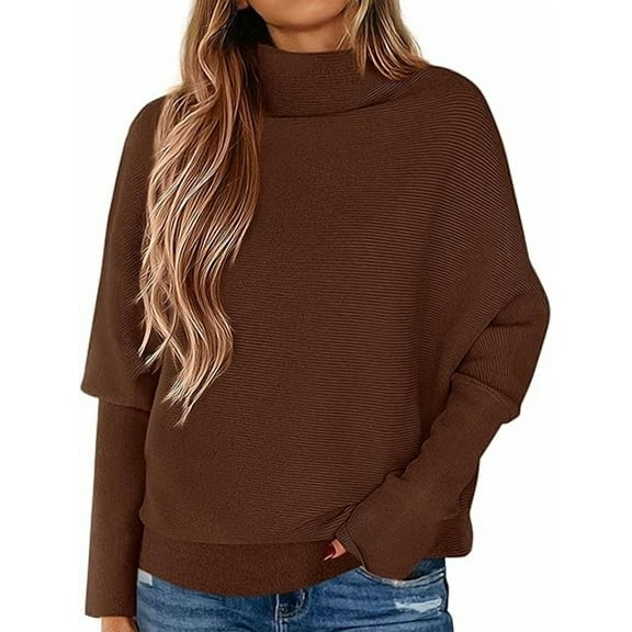 PRETTYGARDEN Womens Sweaters Fall Fashion Casual Loose Turtleneck Batwing Long Sleeve Knit Sweater Pullover Tops