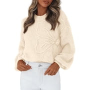Womens Sweaters Fall Fashion Long Sleeve Crewneck Floral Knit Pullover Sweater Tops Winter Clothes