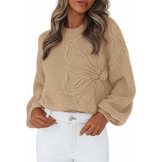 PRETTYGARDEN Womens Sweaters Fall Fashion Long Sleeve Crewneck Floral Knit Pullover Sweater Tops Winter Clothes