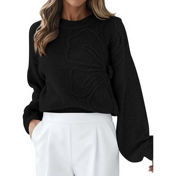 PRETTYGARDEN Womens Sweaters Fall Fashion Long Sleeve Crewneck Floral Knit Pullover Sweater Tops Winter Clothes