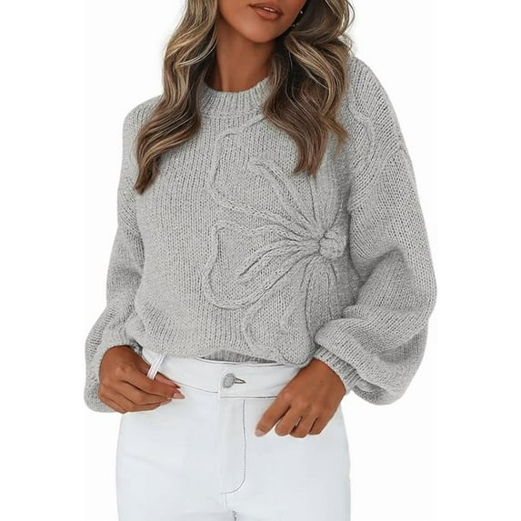 PRETTYGARDEN Womens Sweaters Fall Fashion Long Sleeve Crewneck Floral Knit Pullover Sweater Tops Winter Clothes