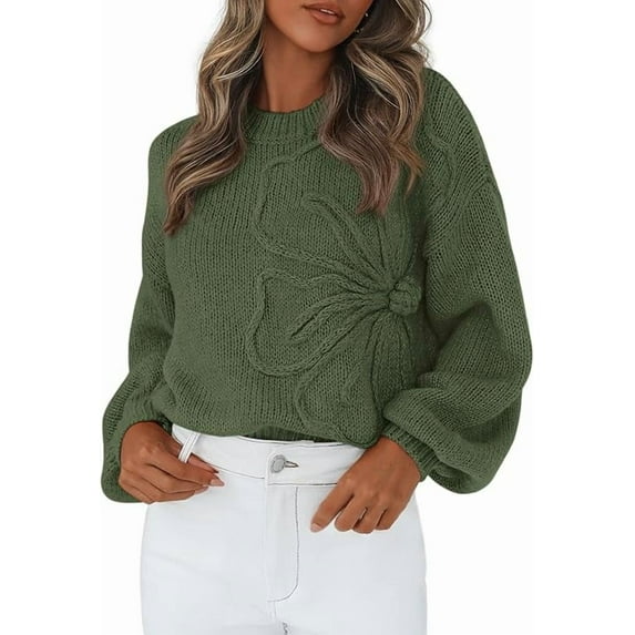 PRETTYGARDEN Womens Sweaters Fall Fashion Long Sleeve Crewneck Floral Knit Pullover Sweater Tops Winter Clothes