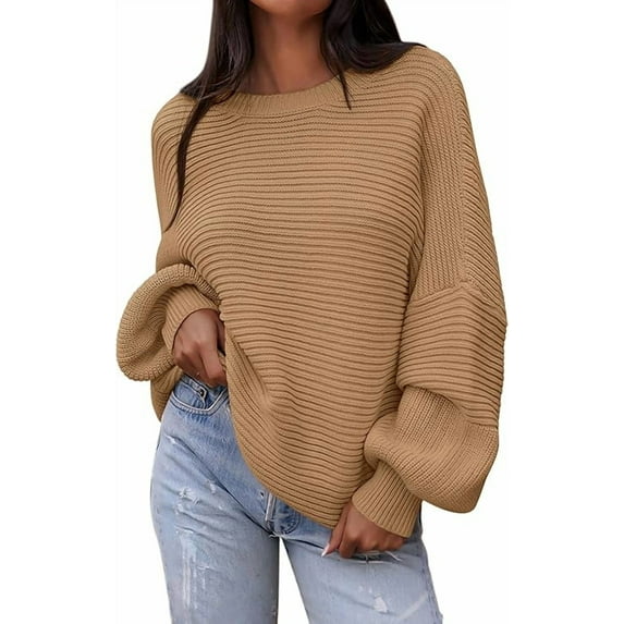 PRETTYGARDEN Womens Sweaters Fall Lantern Long Sleeve Oversized Sweater Casual Crewneck Chunky Knit Ribbed Pullover Tops