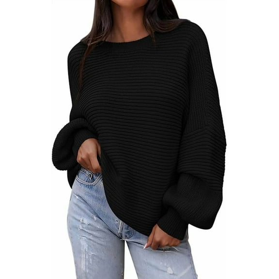 PRETTYGARDEN Womens Sweaters Fall Lantern Long Sleeve Oversized Sweater Casual Crewneck Chunky Knit Ribbed Pullover Tops