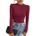 thumbnail image 1 of PRETTYGARDEN Womens Tops Fall Long Sleeve Fitted T Shirts Waffle Ruched Crop Shirt Basic Knit Workout Y2k Clothes, 1 of 9