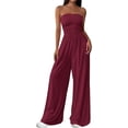 thumbnail image 1 of PRETTYGARDEN Womens Trendy Strapless Rompers Ruched Tube Top Wide Leg One Piece Jumpsuits Beach Vacation Summer Outfits, 1 of 7