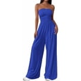 thumbnail image 1 of PRETTYGARDEN Womens Trendy Strapless Rompers Ruched Tube Top Wide Leg One Piece Jumpsuits Beach Vacation Summer Outfits, 1 of 7